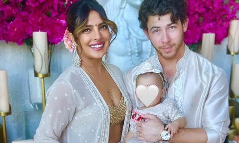 Priyanka Chopra y Nick Jonas en la celebración del primer Diwali con su hija Malti Marie